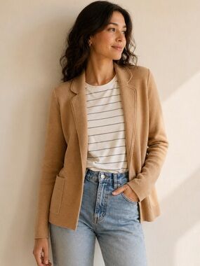 J.Crew Eloise Sweater Blazer Camel Knit Open Front Cardigan Jacket Size S